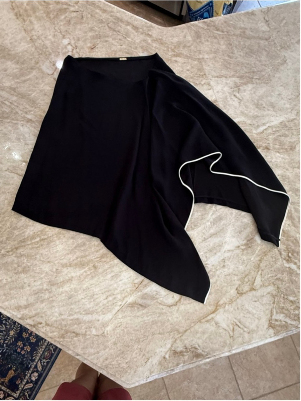 ADAM LIPPES Black Asymmetrical Skirt with White Trim M Flounce handkerchief slit